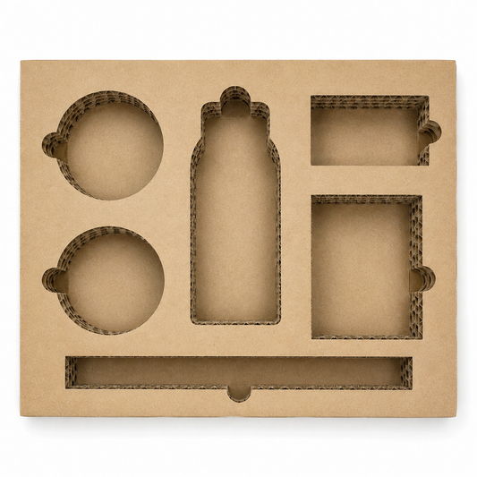 Top view of custom honeycomb cardboard tray with mixed cavity shapes