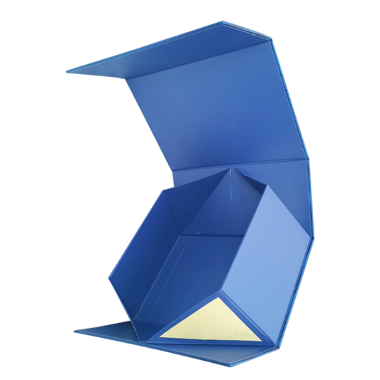 Blue Geometric Magnetic Gift Box – Creative Foldable Polygon Packaging