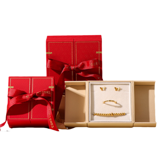 Red & Gold Drawer Jewelry Gift Box – Chinese Style Packaging for Rings, Earrings & Bracelets