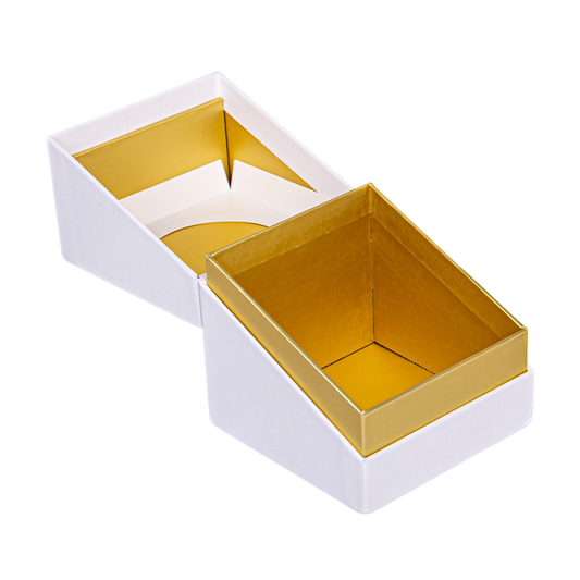 Luxury Rigid Lid & Base Gift Box with Gold Foil Interior – Custom White & Gold Packaging