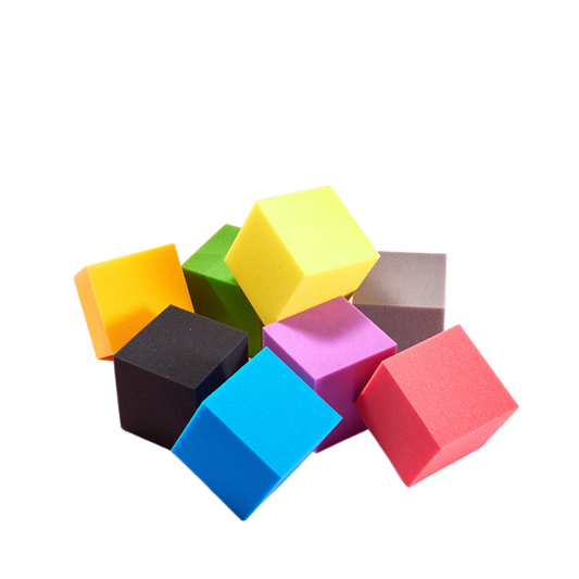 Colorful sponge foam cubes used for cushioning and inserts