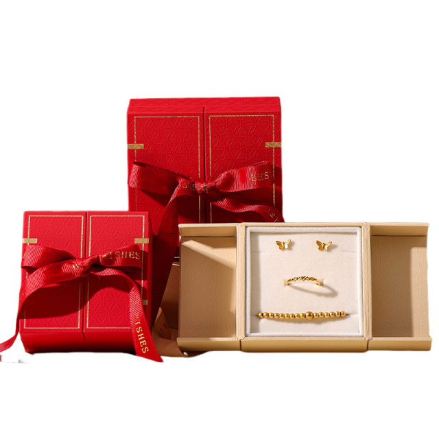 Red & Gold Drawer Jewelry Gift Box – Chinese Style Packaging for Rings, Earrings & Bracelets