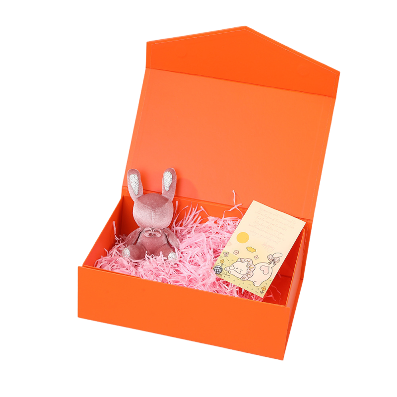 Orange House-Shaped Gift Box – Plush Bunny & Greeting Card Packaging